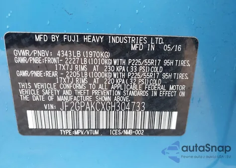 2016 Subaru Crosstrek 2.0I Limited from USA, damaged, VIN JF2GPAKCXGH304733